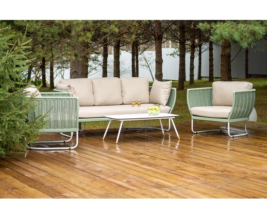 "Фиджи" лаунж-зона 5-местная плетеная из роупа (веревки), каркас алюминиевый светло-серый, роуп зеленый (4204), изображение 4 | Интернет магазин мебели и декора LifeDekor