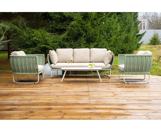 "Фиджи" лаунж-зона 5-местная плетеная из роупа (веревки), каркас алюминиевый светло-серый, роуп зеленый (4204), изображение 5 | Интернет магазин мебели и декора LifeDekor