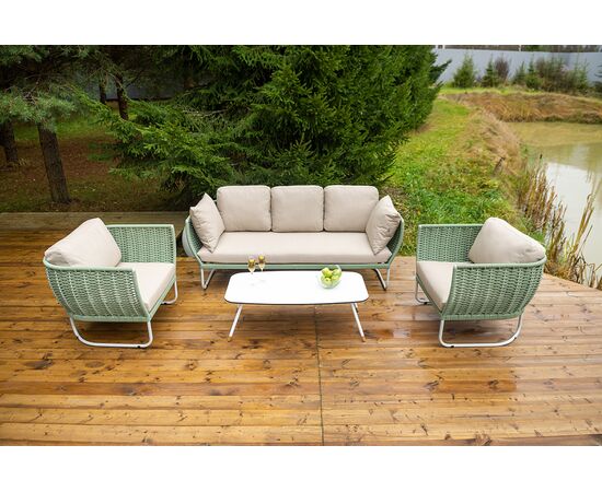 "Фиджи" лаунж-зона 5-местная плетеная из роупа (веревки), каркас алюминиевый светло-серый, роуп зеленый (4204), изображение 6 | Интернет магазин мебели и декора LifeDekor