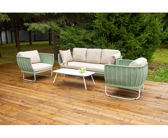 "Фиджи" лаунж-зона 5-местная плетеная из роупа (веревки), каркас алюминиевый светло-серый, роуп зеленый (4204), изображение 8 | Интернет магазин мебели и декора LifeDekor