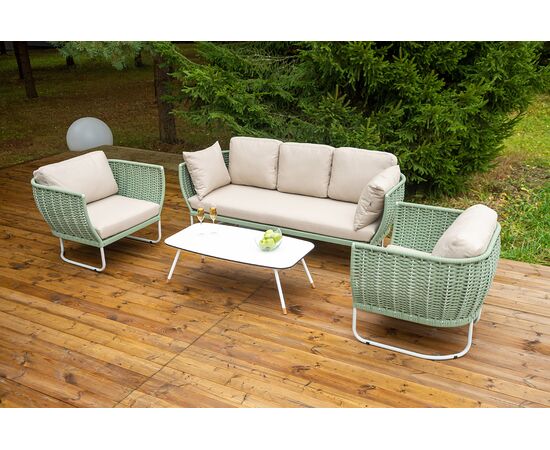 "Фиджи" лаунж-зона 5-местная плетеная из роупа (веревки), каркас алюминиевый светло-серый, роуп зеленый (4204), изображение 9 | Интернет магазин мебели и декора LifeDekor