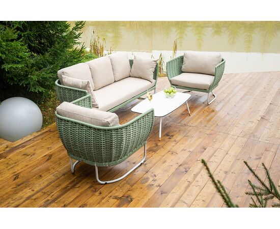 "Фиджи" лаунж-зона 5-местная плетеная из роупа (веревки), каркас алюминиевый светло-серый, роуп зеленый (4204), изображение 10 | Интернет магазин мебели и декора LifeDekor