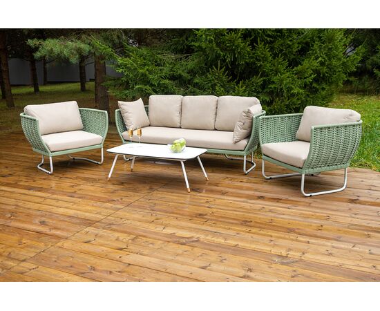 "Фиджи" лаунж-зона 5-местная плетеная из роупа (веревки), каркас алюминиевый светло-серый, роуп зеленый (4204), изображение 11 | Интернет магазин мебели и декора LifeDekor