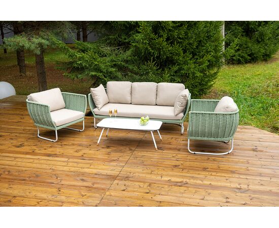 "Фиджи" лаунж-зона 5-местная плетеная из роупа (веревки), каркас алюминиевый светло-серый, роуп зеленый (4204), изображение 12 | Интернет магазин мебели и декора LifeDekor