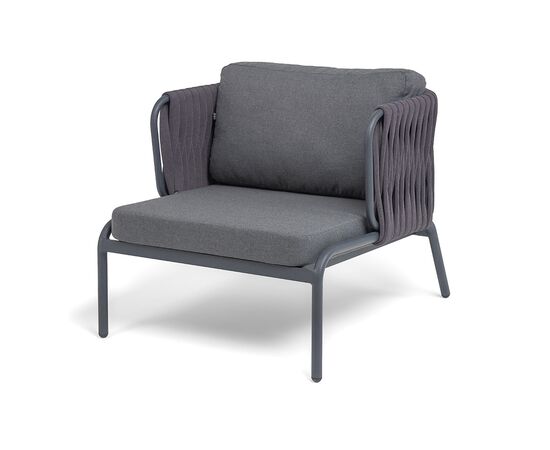 "Ронда" кресло плетеное из роупа, каркас алюминий темно-серый (RAL7024) муар, роуп серый 40 мм tex, ткань темно-серая 027 | Интернет магазин мебели и декора LifeDekor