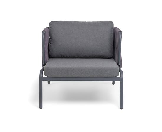 "Ронда" кресло плетеное из роупа, каркас алюминий темно-серый (RAL7024) муар, роуп серый 40 мм tex, ткань темно-серая 027, изображение 3 | Интернет магазин мебели и декора LifeDekor