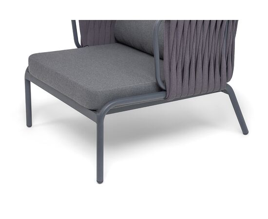 "Ронда" кресло плетеное из роупа, каркас алюминий темно-серый (RAL7024) муар, роуп серый 40 мм tex, ткань темно-серая 027, изображение 6 | Интернет магазин мебели и декора LifeDekor