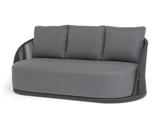 "Монтелла" диван 3-местный плетеный из роупа, каркас алюминий темно-серый (RAL7024) муар, роуп темно-серый круглый, ткань темно-серая 027 | Интернет магазин мебели и декора LifeDekor