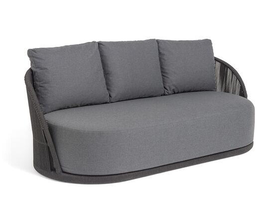 "Монтелла" диван 3-местный плетеный из роупа, каркас алюминий темно-серый (RAL7024) муар, роуп темно-серый круглый, ткань темно-серая 027, изображение 2 | Интернет магазин мебели и декора LifeDekor