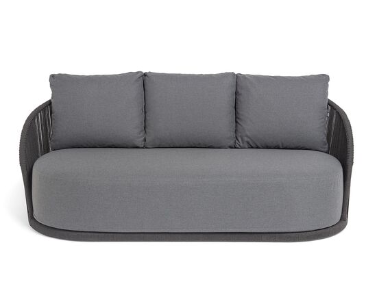 "Монтелла" диван 3-местный плетеный из роупа, каркас алюминий темно-серый (RAL7024) муар, роуп темно-серый круглый, ткань темно-серая 027, изображение 3 | Интернет магазин мебели и декора LifeDekor