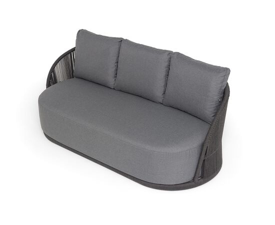 "Монтелла" диван 3-местный плетеный из роупа, каркас алюминий темно-серый (RAL7024) муар, роуп темно-серый круглый, ткань темно-серая 027, изображение 4 | Интернет магазин мебели и декора LifeDekor