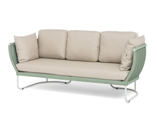 "Фиджи" диван 3-местный плетеный из роупа, каркас алюминий светло-серый (RAL7035) муар, роуп зеленый (4204) круглый tex, ткань Mossle бежевая | Интернет магазин мебели и декора LifeDekor