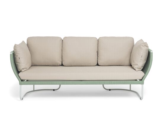 "Фиджи" диван 3-местный плетеный из роупа, каркас алюминий светло-серый (RAL7035) муар, роуп зеленый (4204) круглый tex, ткань Mossle бежевая, изображение 3 | Интернет магазин мебели и декора LifeDekor