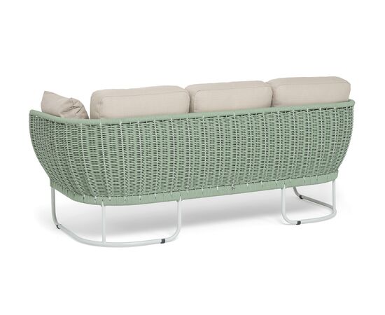 "Фиджи" диван 3-местный плетеный из роупа, каркас алюминий светло-серый (RAL7035) муар, роуп зеленый (4204) круглый tex, ткань Mossle бежевая, изображение 5 | Интернет магазин мебели и декора LifeDekor