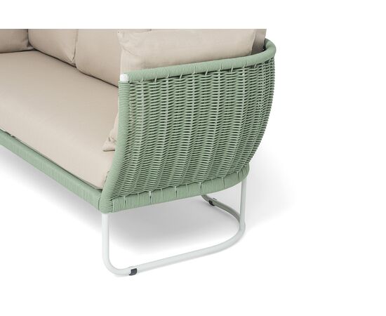 "Фиджи" диван 3-местный плетеный из роупа, каркас алюминий светло-серый (RAL7035) муар, роуп зеленый (4204) круглый tex, ткань Mossle бежевая, изображение 6 | Интернет магазин мебели и декора LifeDekor