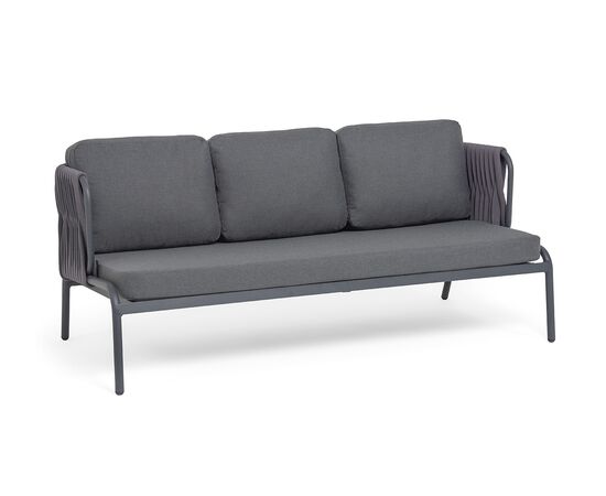"Лугано" диван 3-местный плетеный из роупа, каркас алюминий темно-серый (RAL7024) муар, роуп темно-серый круглый, ткань темно-серая YB25-0027, изображение 2 | Интернет магазин мебели и декора LifeDekor