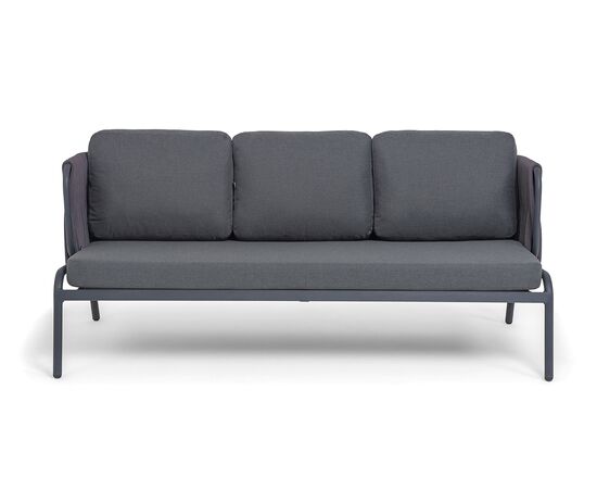 "Лугано" диван 3-местный плетеный из роупа, каркас алюминий темно-серый (RAL7024) муар, роуп темно-серый круглый, ткань темно-серая YB25-0027, изображение 3 | Интернет магазин мебели и декора LifeDekor