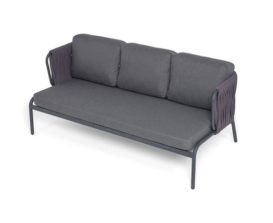 "Лугано" диван 3-местный плетеный из роупа, каркас алюминий темно-серый (RAL7024) муар, роуп темно-серый круглый, ткань темно-серая YB25-0027, изображение 4 | Интернет магазин мебели и декора LifeDekor