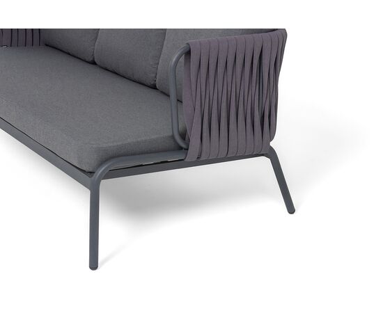 "Лугано" диван 3-местный плетеный из роупа, каркас алюминий темно-серый (RAL7024) муар, роуп темно-серый круглый, ткань темно-серая YB25-0027, изображение 6 | Интернет магазин мебели и декора LifeDekor