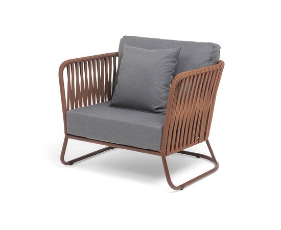 "Багамы" кресло плетеное из роупа, каркас алюминий коричневый (RAL8016) муар, роуп BZ23-ED31, ткань темно-серая 027 | Интернет магазин мебели и декора LifeDekor