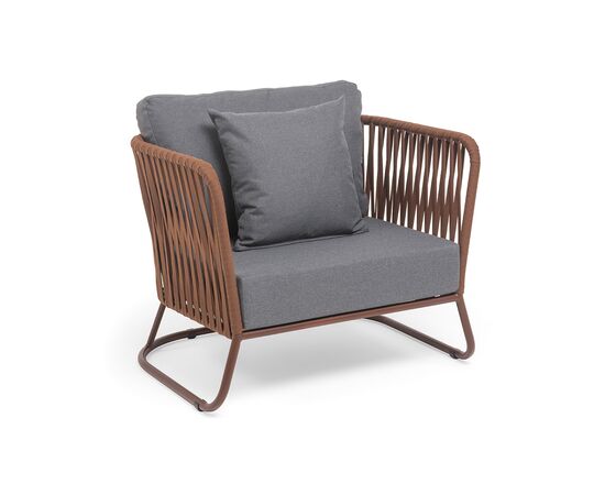 "Багамы" кресло плетеное из роупа, каркас алюминий коричневый (RAL8016) муар, роуп BZ23-ED31, ткань темно-серая 027, изображение 2 | Интернет магазин мебели и декора LifeDekor