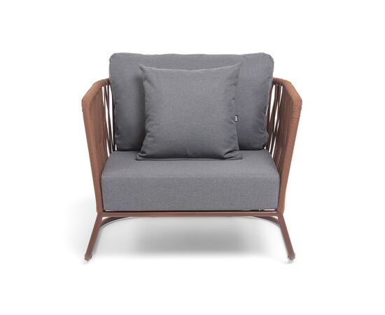 "Багамы" кресло плетеное из роупа, каркас алюминий коричневый (RAL8016) муар, роуп BZ23-ED31, ткань темно-серая 027, изображение 3 | Интернет магазин мебели и декора LifeDekor