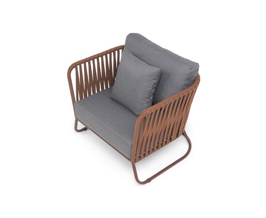 "Багамы" кресло плетеное из роупа, каркас алюминий коричневый (RAL8016) муар, роуп BZ23-ED31, ткань темно-серая 027, изображение 4 | Интернет магазин мебели и декора LifeDekor