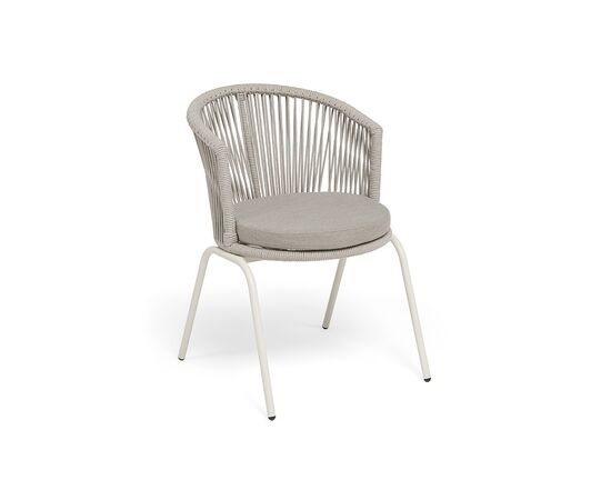 "Люксембург" стул плетеный из роупа, каркас из стали (RAL1013) муар, роуп бежевый круглый, ткань бежевая 15052, изображение 2 | Интернет магазин мебели и декора LifeDekor