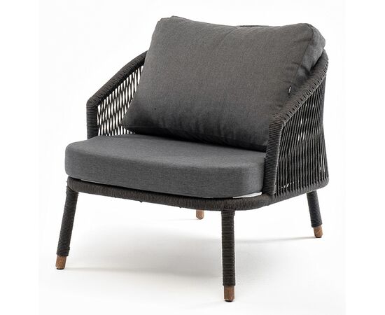 "Верона" кресло плетеное из роупа, каркас алюминий темно-серый (RAL7024) муар, роуп темно-серый круглый, ткань темно-серая 027 | Интернет магазин мебели и декора LifeDekor