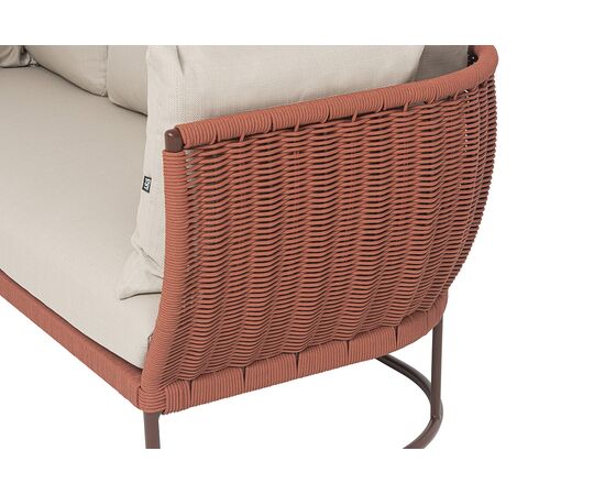 "Фиджи" диван 3-местный плетеный из роупа, каркас алюминий коричневый (RAL8016) муар, роуп красный (8372) круглый tex, ткань Mossle бежевая, изображение 7 | Интернет магазин мебели и декора LifeDekor