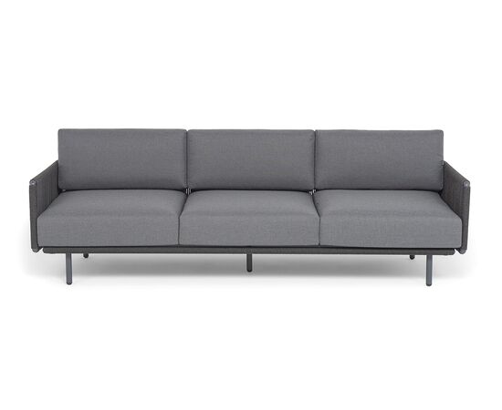 "Джелло" диван 3-местный плетеный из роупа, каркас алюминий темно-серый (RAL7024) муар, роуп темно-серый круглый, ткань темно-серая 027, изображение 3 | Интернет магазин мебели и декора LifeDekor