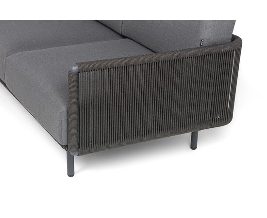 "Джелло" диван 3-местный плетеный из роупа, каркас алюминий темно-серый (RAL7024) муар, роуп темно-серый круглый, ткань темно-серая 027, изображение 6 | Интернет магазин мебели и декора LifeDekor