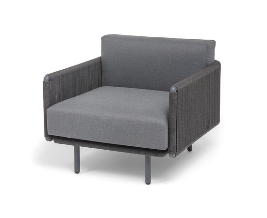 "Джелло" кресло плетеное из роупа, каркас алюминий темно-серый (RAL7024) муар, роуп темно-серый круглый, ткань темно-серая 027 | Интернет магазин мебели и декора LifeDekor