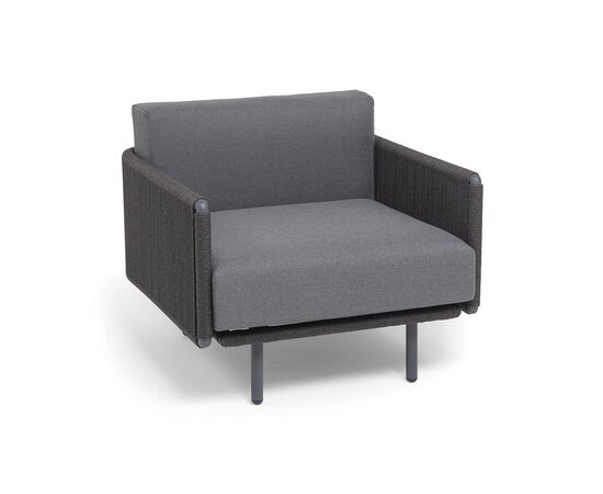 "Джелло" кресло плетеное из роупа, каркас алюминий темно-серый (RAL7024) муар, роуп темно-серый круглый, ткань темно-серая 027, изображение 2 | Интернет магазин мебели и декора LifeDekor