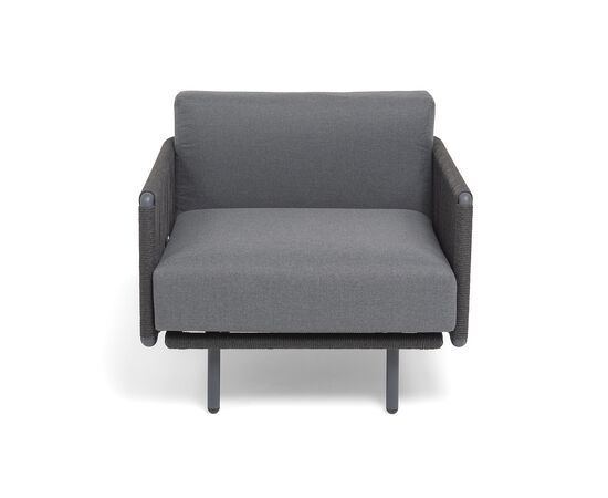 "Джелло" кресло плетеное из роупа, каркас алюминий темно-серый (RAL7024) муар, роуп темно-серый круглый, ткань темно-серая 027, изображение 3 | Интернет магазин мебели и декора LifeDekor