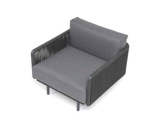 "Джелло" кресло плетеное из роупа, каркас алюминий темно-серый (RAL7024) муар, роуп темно-серый круглый, ткань темно-серая 027, изображение 4 | Интернет магазин мебели и декора LifeDekor