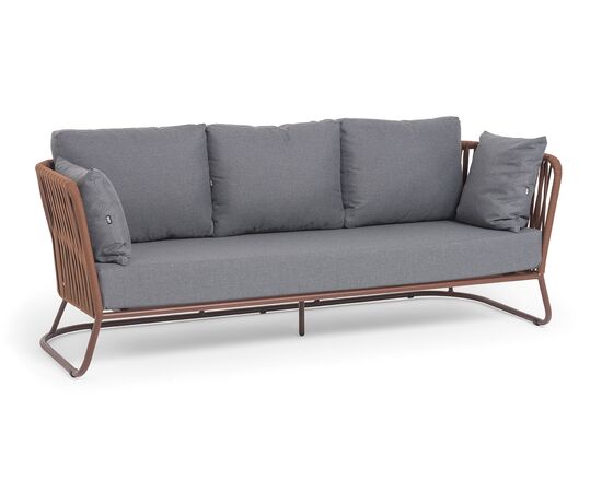 "Багамы" диван 3-местный плетеный из роупа, каркас алюминий бежево-серый (RAL7006) муар, роуп серо-коричневый 23мм, ткань светло-серая, изображение 2 | Интернет магазин мебели и декора LifeDekor