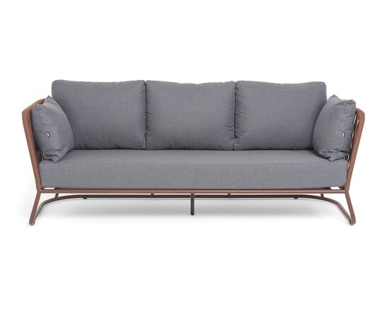 "Багамы" диван 3-местный плетеный из роупа, каркас алюминий бежево-серый (RAL7006) муар, роуп серо-коричневый 23мм, ткань светло-серая, изображение 3 | Интернет магазин мебели и декора LifeDekor