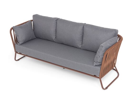"Багамы" диван 3-местный плетеный из роупа, каркас алюминий бежево-серый (RAL7006) муар, роуп серо-коричневый 23мм, ткань светло-серая, изображение 4 | Интернет магазин мебели и декора LifeDekor