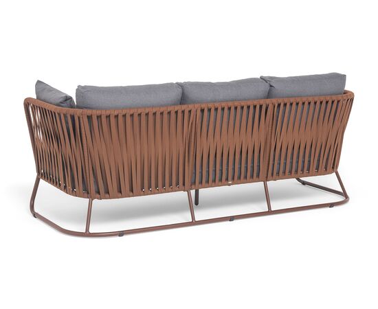 "Багамы" диван 3-местный плетеный из роупа, каркас алюминий бежево-серый (RAL7006) муар, роуп серо-коричневый 23мм, ткань светло-серая, изображение 5 | Интернет магазин мебели и декора LifeDekor