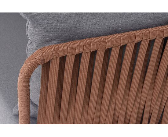 "Багамы" диван 3-местный плетеный из роупа, каркас алюминий бежево-серый (RAL7006) муар, роуп серо-коричневый 23мм, ткань светло-серая, изображение 7 | Интернет магазин мебели и декора LifeDekor