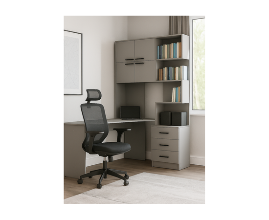 Компьютерный стол Эльброни левый шиншилла серая, изображение 2 | Интернет магазин мебели и декора LifeDekor