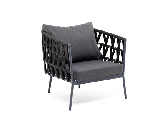 "Диего" кресло плетеное из роупа, каркас алюминий темно-серый (RAL7024) муар, роуп темно-серый круглый, ткань темно-серая 027, изображение 2 | Интернет магазин мебели и декора LifeDekor