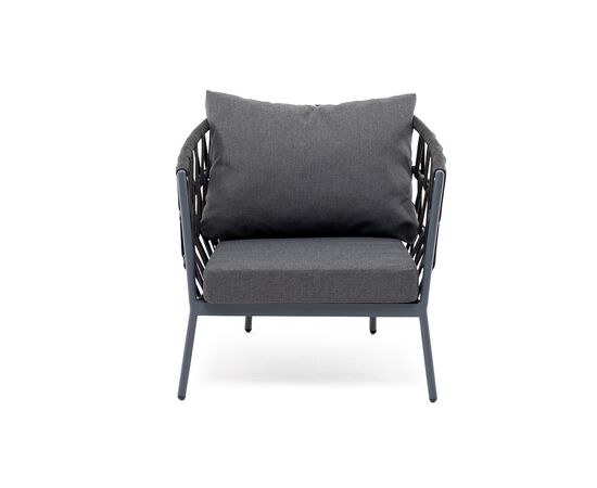 "Диего" кресло плетеное из роупа, каркас алюминий темно-серый (RAL7024) муар, роуп темно-серый круглый, ткань темно-серая 027, изображение 3 | Интернет магазин мебели и декора LifeDekor