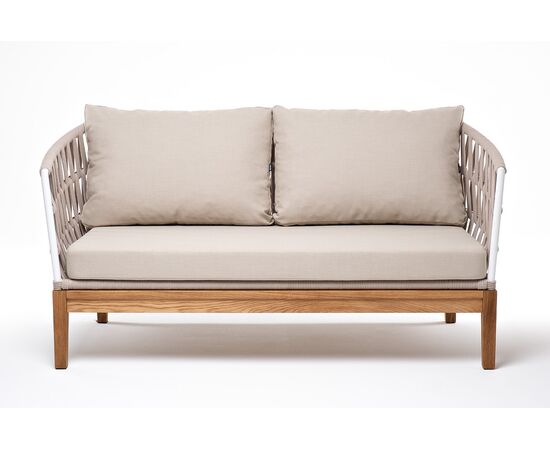 "Диего" диван 2-местный плетеный из роупа, основание дуб, каркас алюминий светло-серый (RAL7035) шагрень, роуп бежевый круглый, ткань бежевая 15052, изображение 2 | Интернет магазин мебели и декора LifeDekor