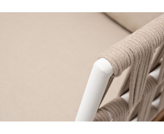 "Диего" диван 2-местный плетеный из роупа, основание дуб, каркас алюминий светло-серый (RAL7035) шагрень, роуп бежевый круглый, ткань бежевая 15052, изображение 6 | Интернет магазин мебели и декора LifeDekor