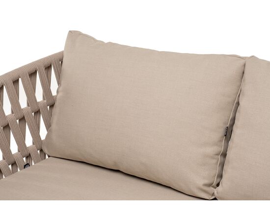 "Диего" диван 2-местный плетеный из роупа, основание дуб, каркас алюминий светло-серый (RAL7035) шагрень, роуп бежевый круглый, ткань бежевая 15052, изображение 11 | Интернет магазин мебели и декора LifeDekor