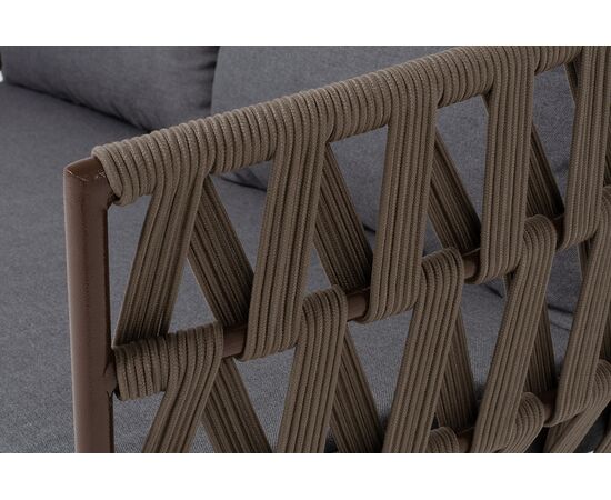 "Диего" диван 2-местный плетеный из роупа, каркас алюминий коричневый (RAL8016) муар, роуп коричневый круглый, ткань темно-серая 027, изображение 5 | Интернет магазин мебели и декора LifeDekor