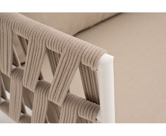 "Диего" диван 2-местный плетеный из роупа, каркас алюминий белый муар, роуп бежевый круглый, ткань бежевая 035, изображение 5 | Интернет магазин мебели и декора LifeDekor