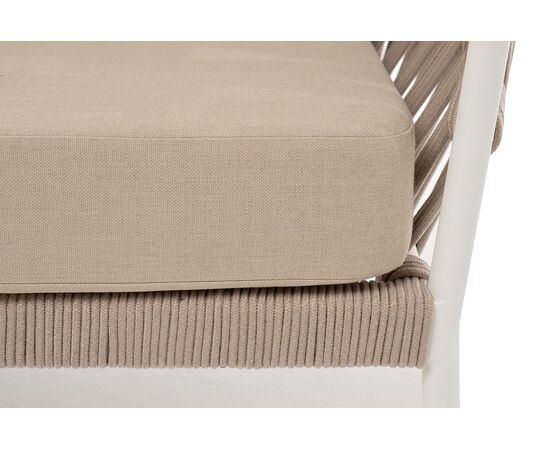 "Диего" диван 2-местный плетеный из роупа, каркас алюминий белый муар, роуп бежевый круглый, ткань бежевая 035, изображение 7 | Интернет магазин мебели и декора LifeDekor